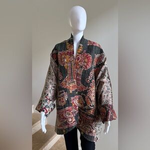 100% Silk Reversible Kantha Jacket, One Size